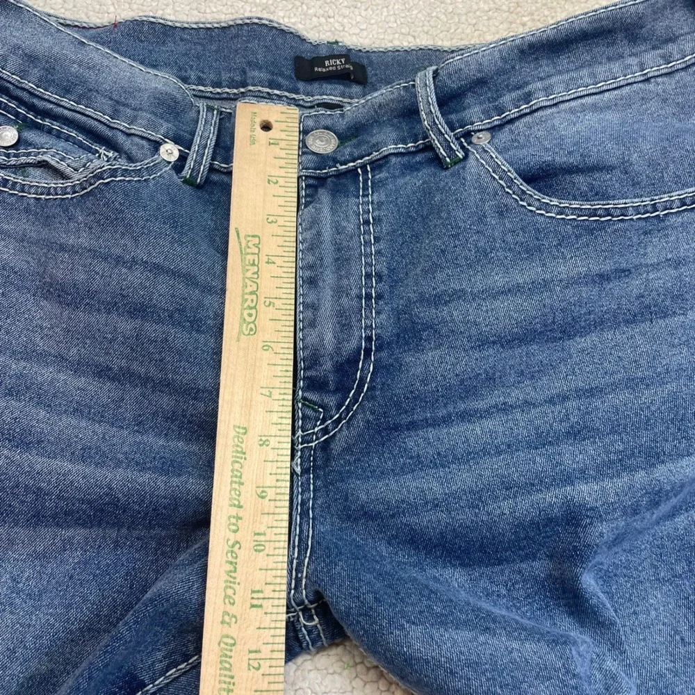 True Religion Jeans Men 36 Blue Ricky Big T Flap Straight Light Pacific 701193